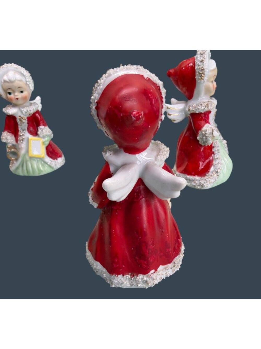 Vintage 1950s Ucagco Japan Christmas Angel Girls Set of 3 Spaghetti Trim 4.75" - Picture 10 of 14
